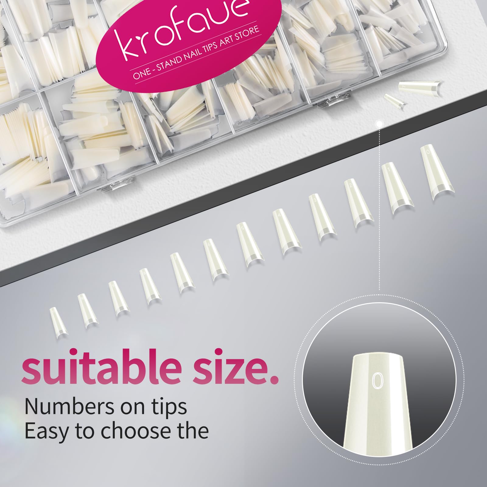 Krofaue long or short style nail tips ready for shaping.