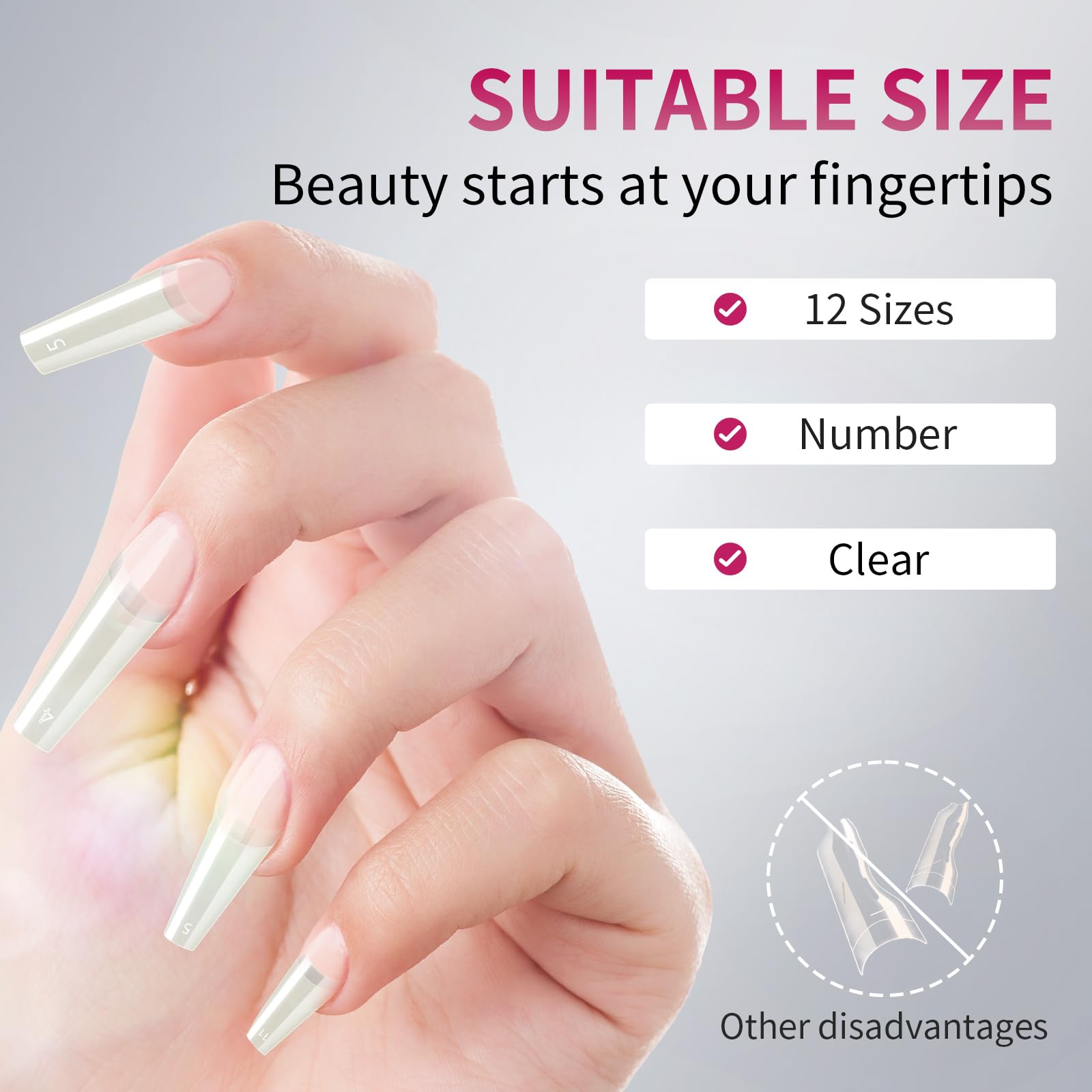 Krofaue natural look coffin nails blend with real nails.