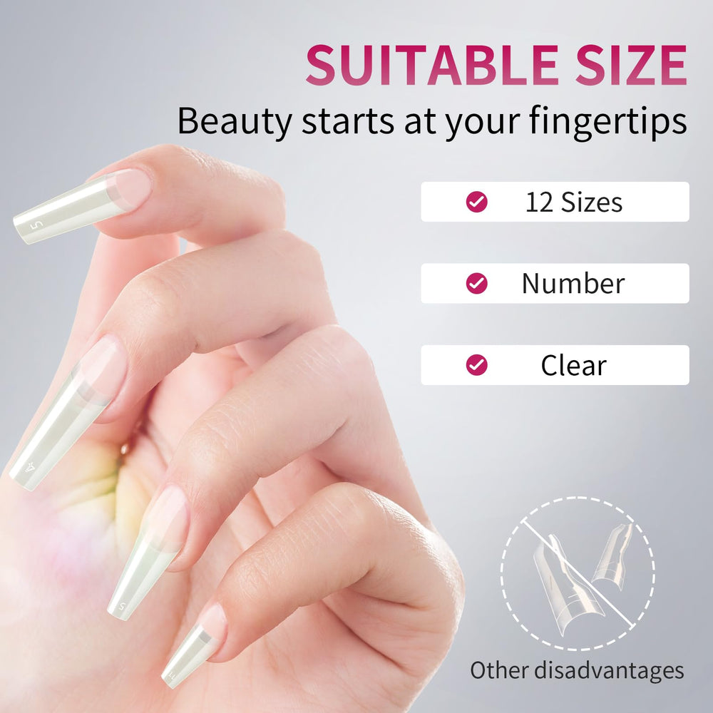 Krofaue natural look coffin nails blend with real nails.