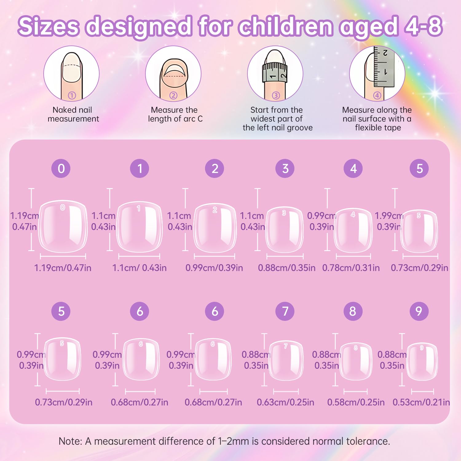 Krofaue short nails for kids provide a precise, secure fit for 4-8 year olds.