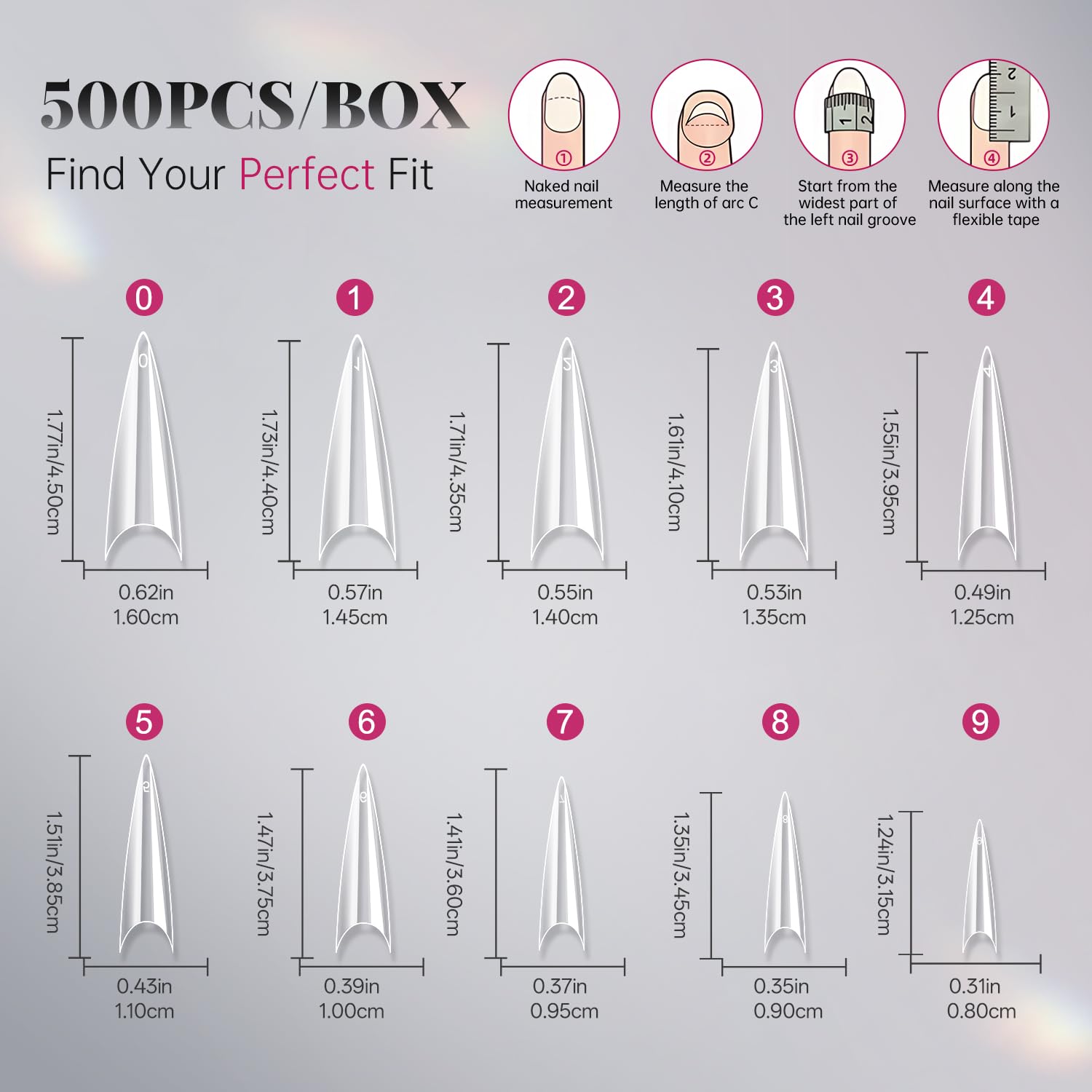 Krofaue stiletto tips offer ten size options for precise fit