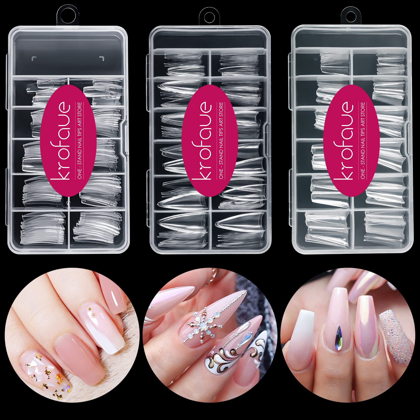 krofaue three styles nail tips kit for versatile DIY extensions
