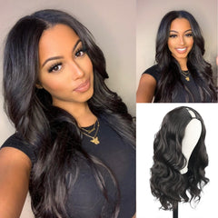 KRSI natural black v part wig with curly-wavy cap for breathable coverage.