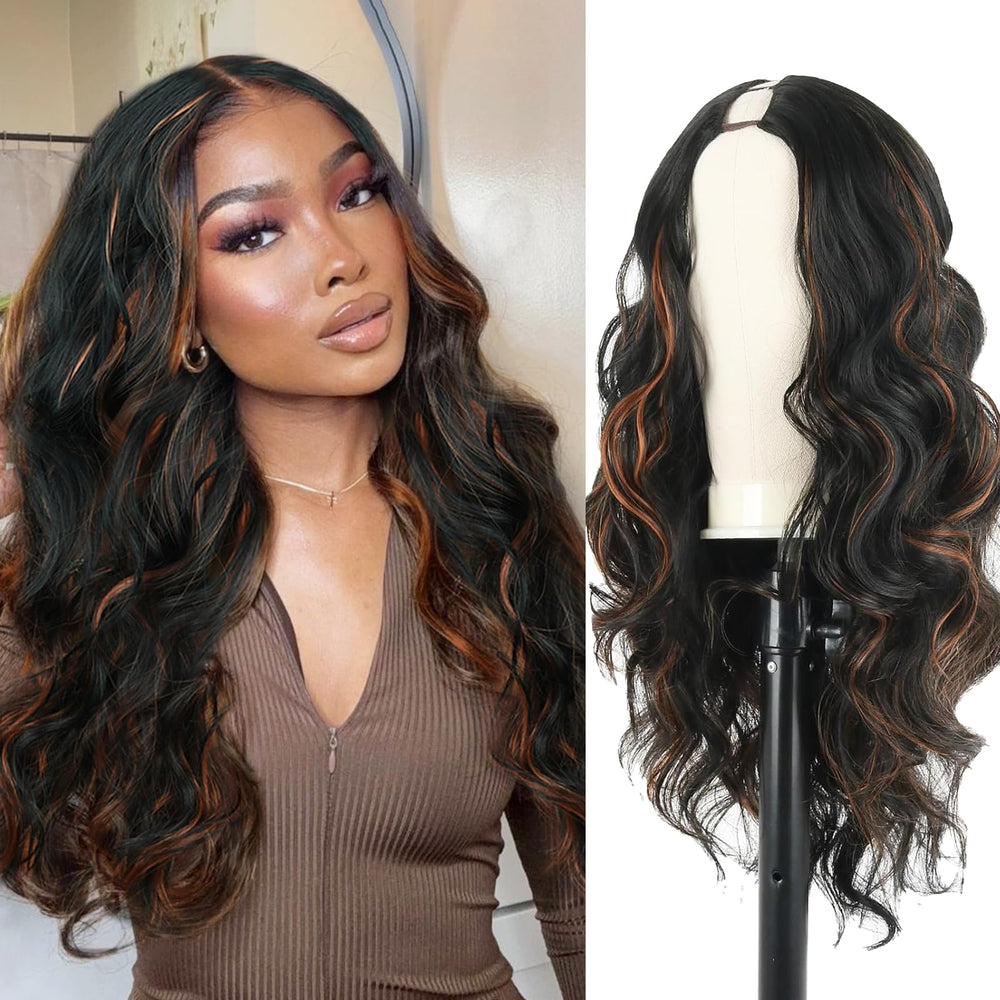 KRSI V Part wig brown closeup reveals natural volume and parting.