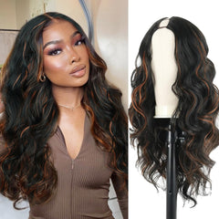 KRSI V Part wig brown closeup reveals natural volume and parting.