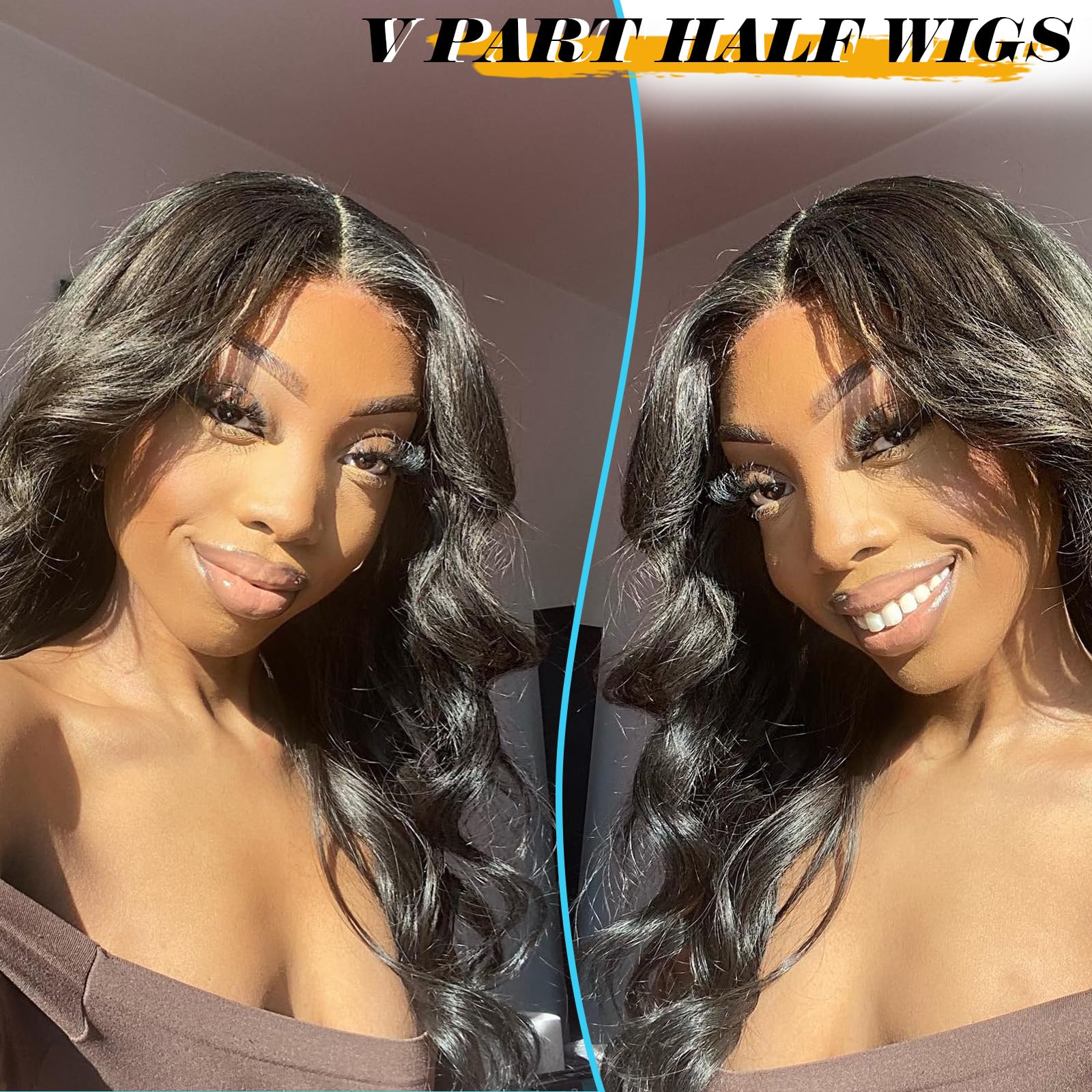 KRSI v part wig thin leave-out for natural scalp appearance.