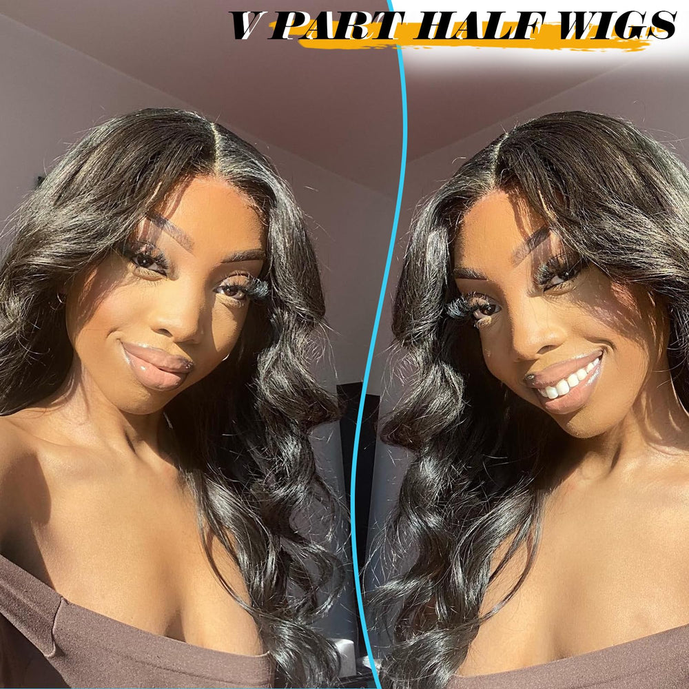 KRSI v part wig thin leave-out for natural scalp appearance.
