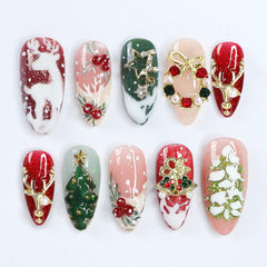 KRTBKR Christmas press-on nails in almond French tip ready for quick festive manicure.