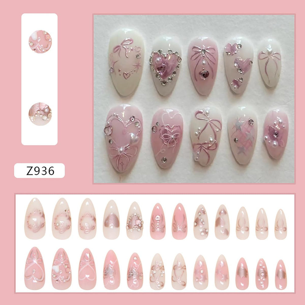 KRTBKR 3D heart pearl rhinestone nails add glam for parties