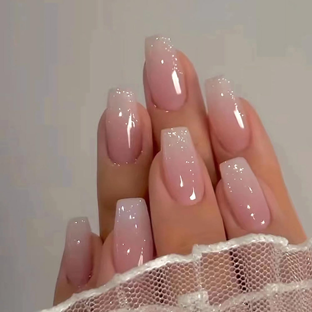 KRTBKR pink ombre press on nails with glitter for a glossy full-coverage look