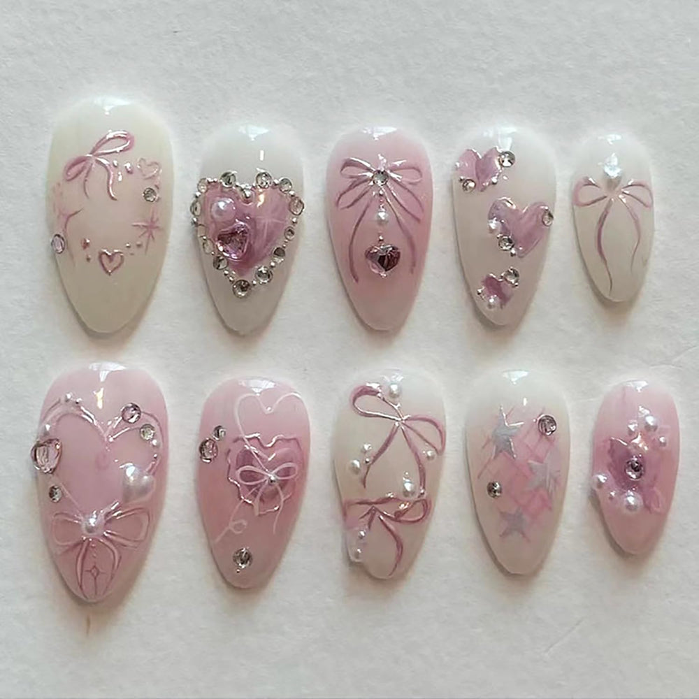 KRTBKR pink press-on nails in short almond shape for quick at-home manicure