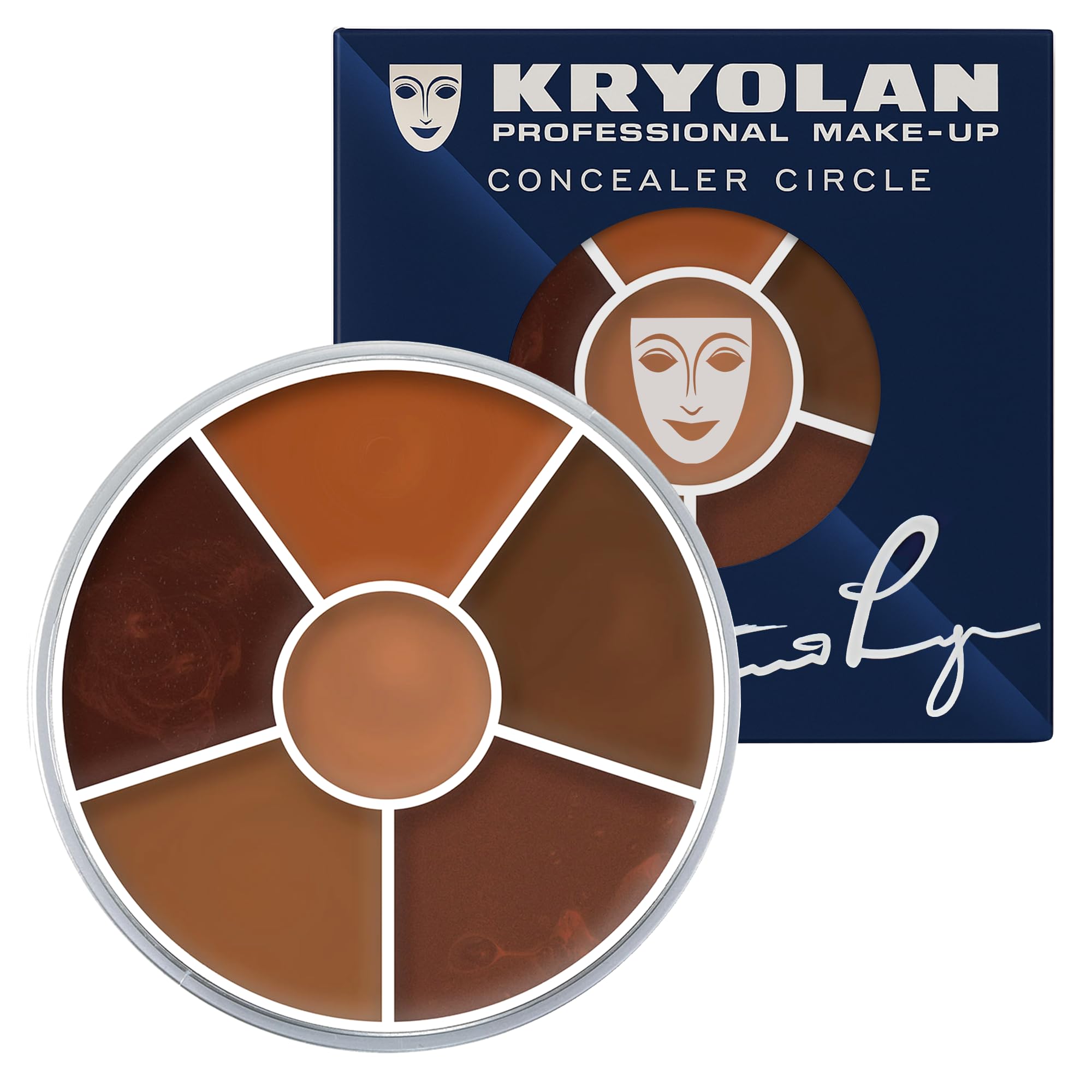 Kryolan Concealer Circle palette open shows six shades for versatile skin tone matching.