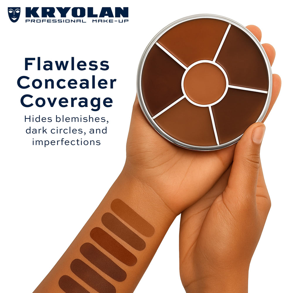 Kryolan Concealer Circle under-eye application shows lightweight, high-coverage blend.