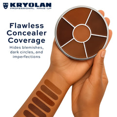 Kryolan Concealer Circle under-eye application shows lightweight, high-coverage blend.