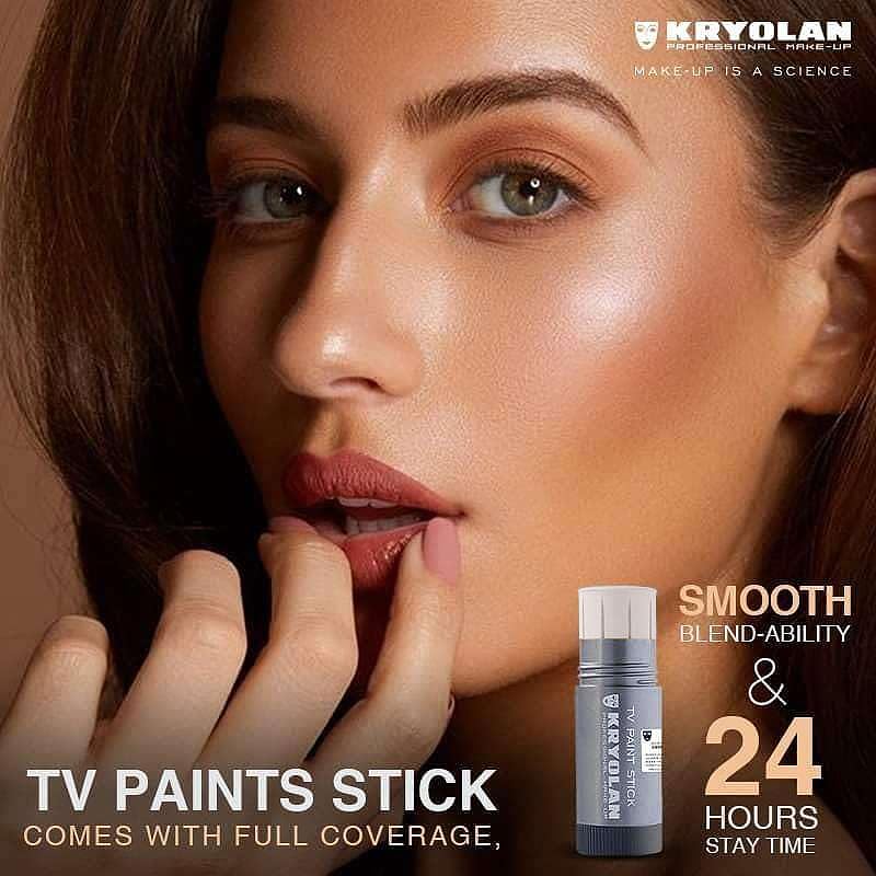 Swatch on skin showing smooth blending and even tone with Kryolan TV Paint Stick.
