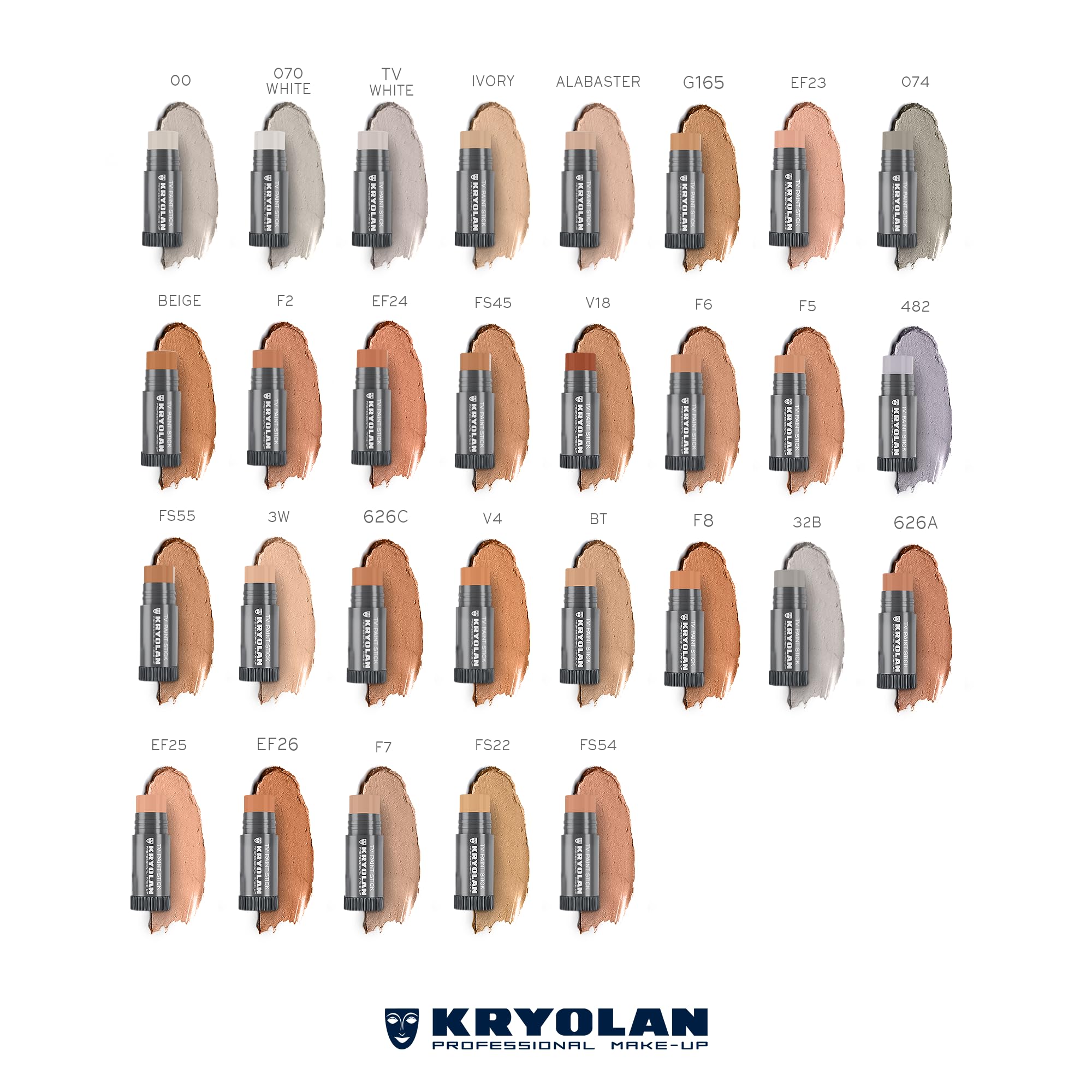 Kryolan TV Paint Stick TV White creates bright, long-lasting matte base.