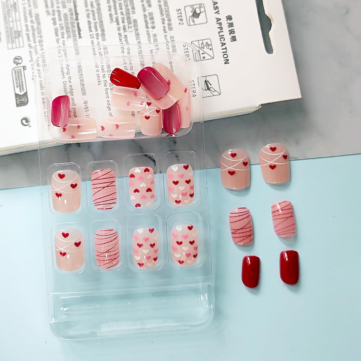 KTAABTR valentines full-cover nails, 24 pcs, for seamless, durable wear.