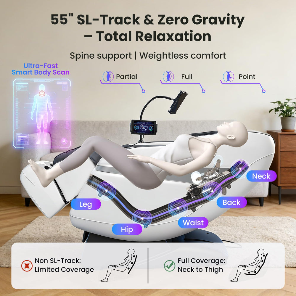 KTENTITO zero gravity mode reduces spinal pressure for relaxation.