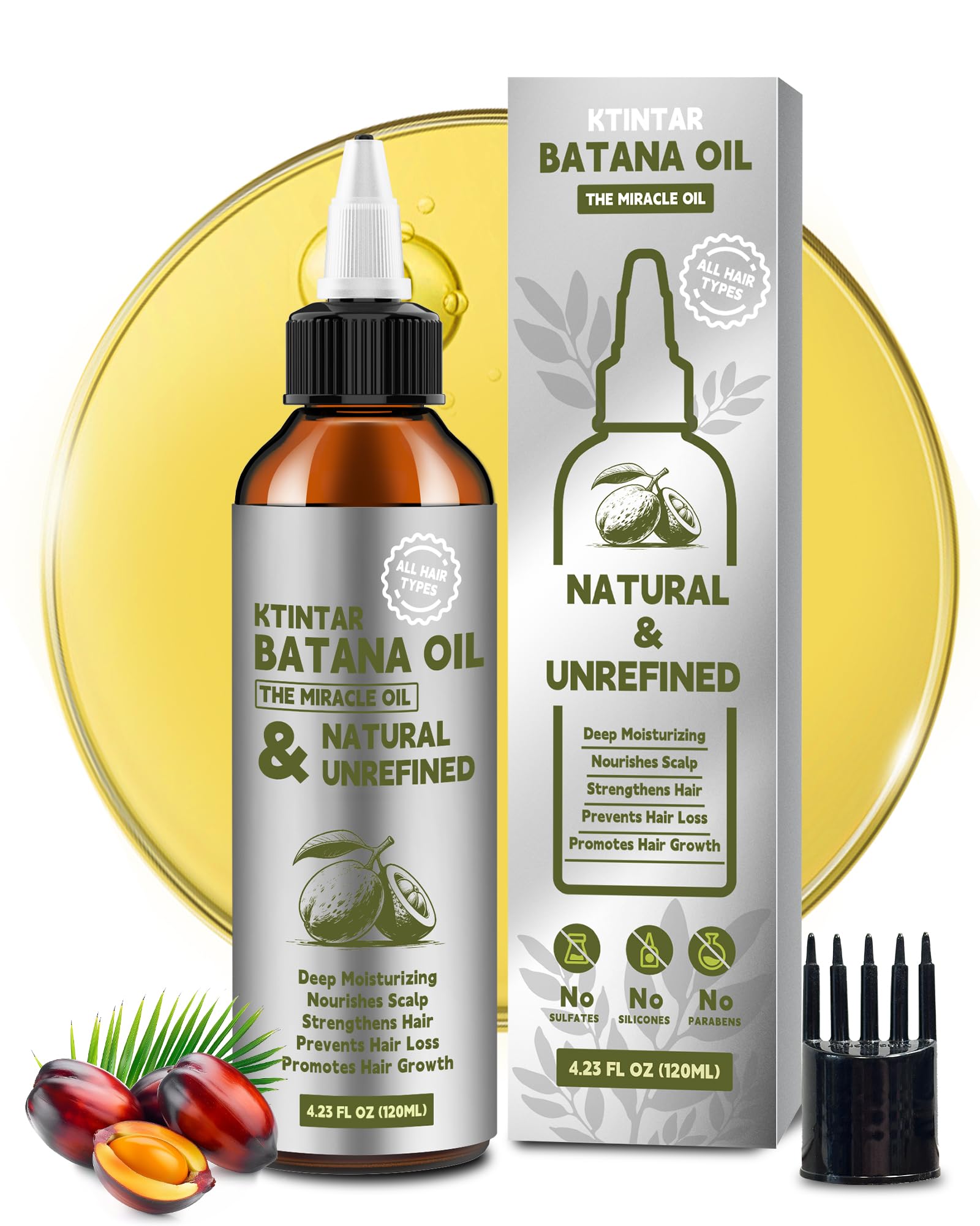 Ktintar Batana oil bottle showing pure formula for hair nourishment