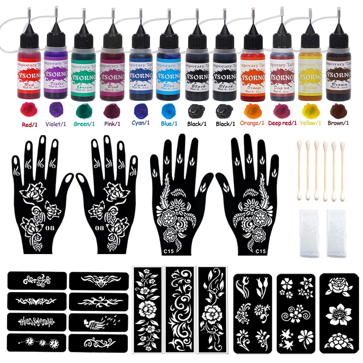 Kuboka temporary tattoo kit with colorful ink bottles for safe, creative body art.