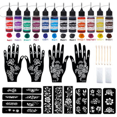 Kuboka temporary tattoo kit with colorful ink bottles for safe, creative body art.