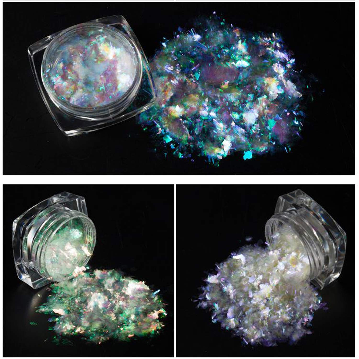 KUKA iridescent flakes applied over gel polish for salon-quality results