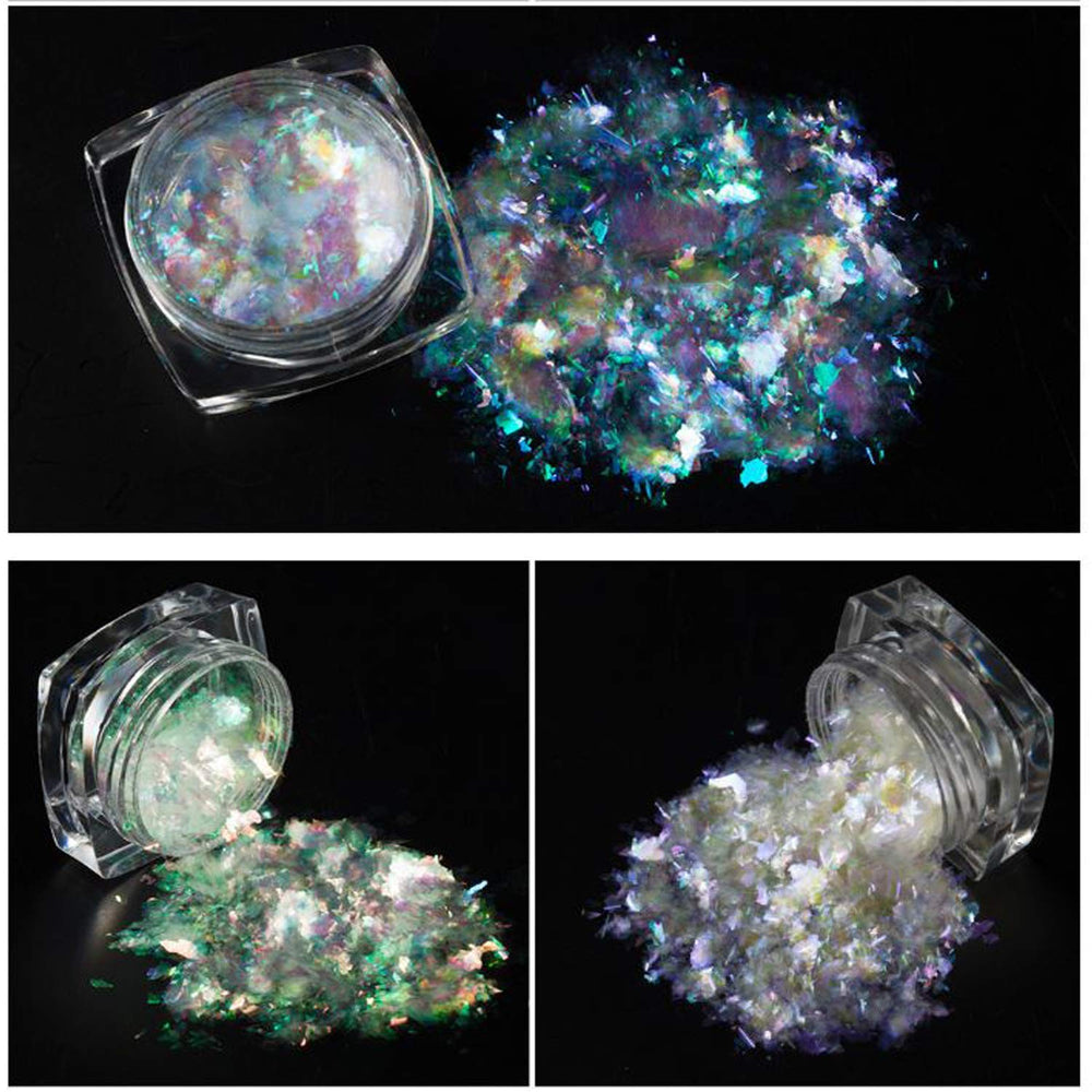 KUKA iridescent flakes applied over gel polish for salon-quality results