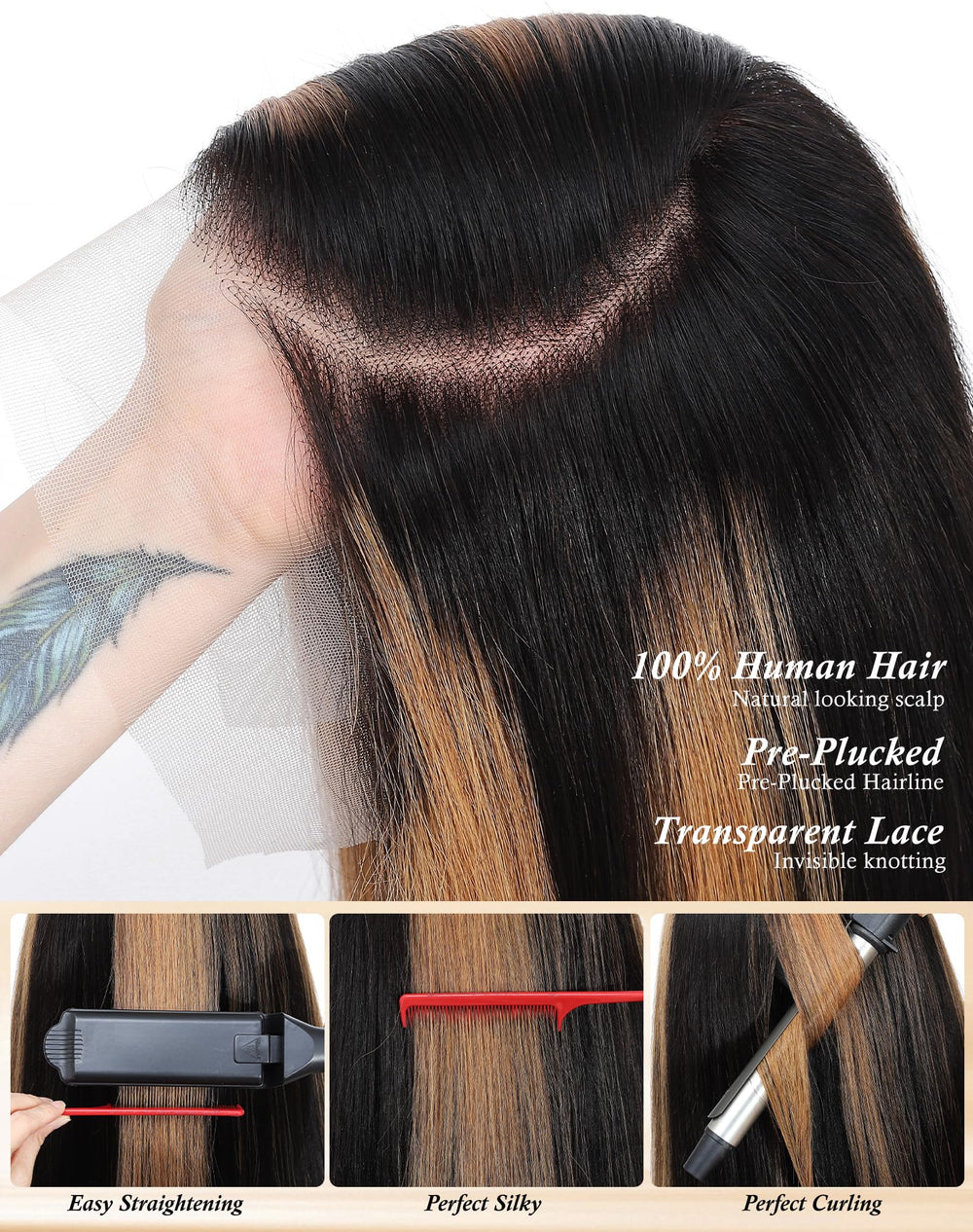 KUKIM pre-plucked natural hairline wig for easy styling.