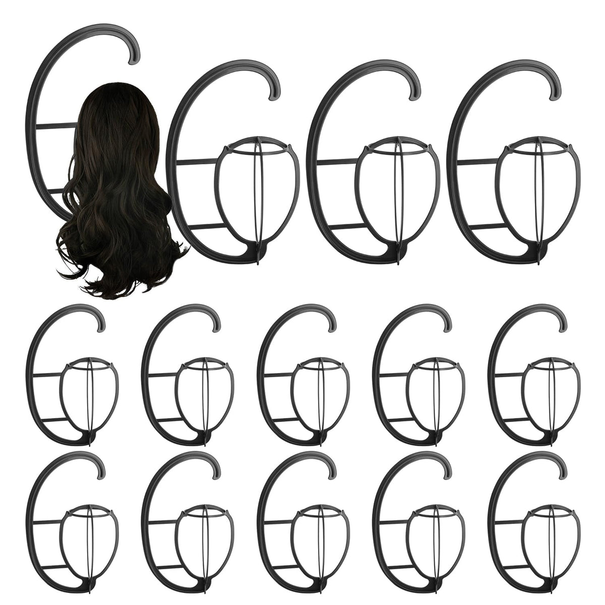 KUKLIPJIM wig hanger mounted on wall displaying multiple wigs efficiently.