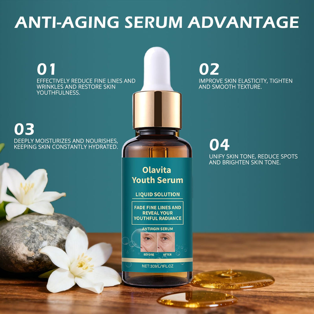Olavita serum on skin illustrating a smooth, hydrated finish