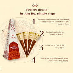 Ready-to-use 4x25g pack suits beginners and experienced mehndi artists.