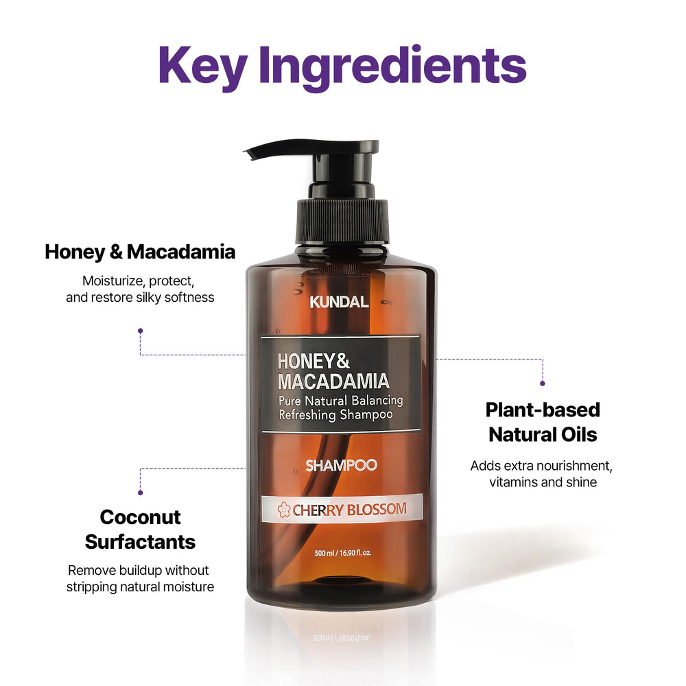 KUNDAL Honey Extract illustration emphasizes conditioning and strengthening benefits.