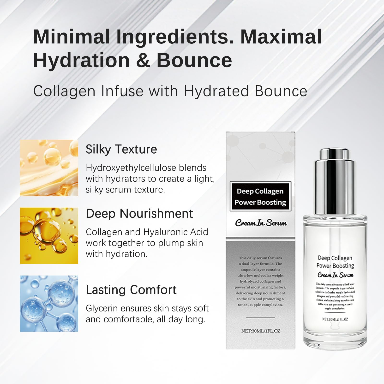 KunMan Deep Collagen Cream-Serum applied on the face suggesting instant plumping