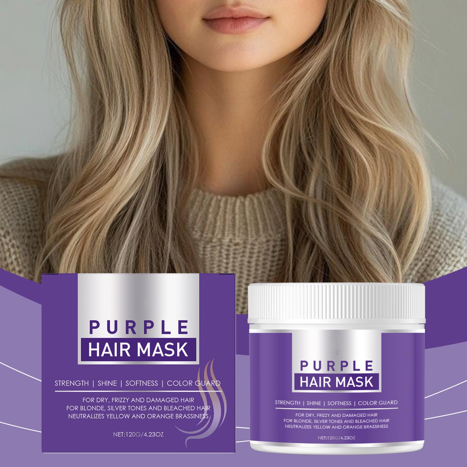 KunMan Purple Hair Mask closeup showing brassy neutralization effect