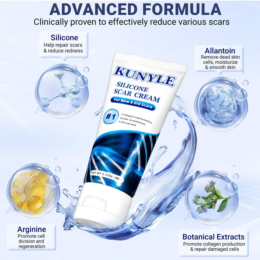 Kunyle Scar Cream closeup highlighting silicone-based formula