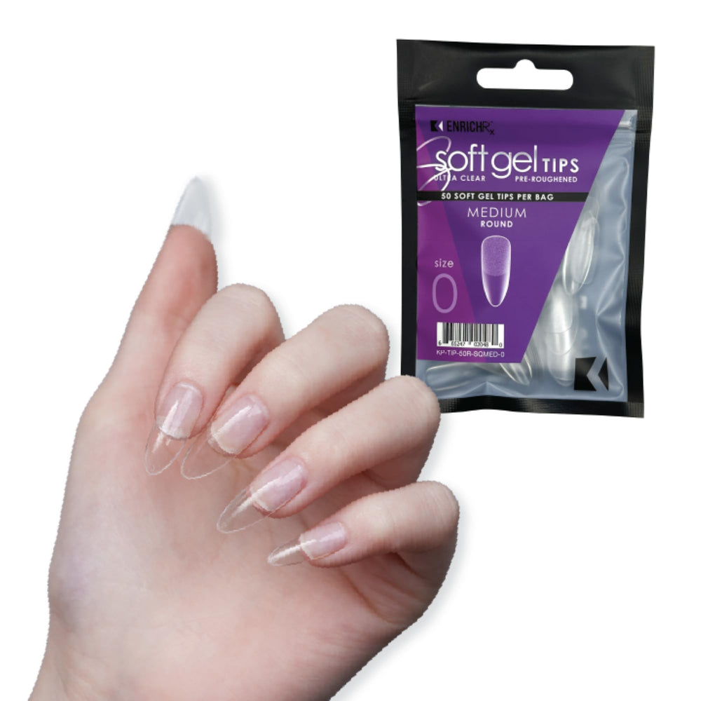 KUPA Soft Gel Tips Ultra Clear roughing step improves adhesion prep for long-lasting wear.