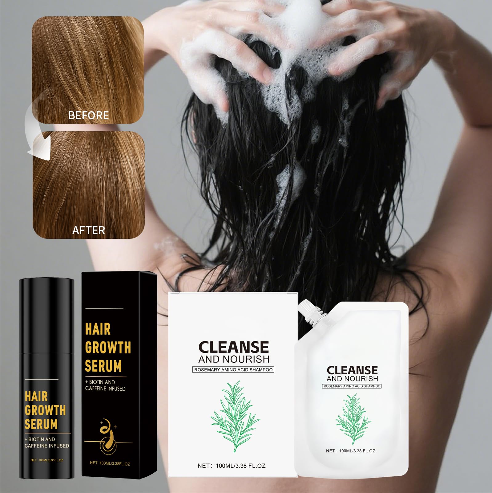 KUPOINEA Rosemary-treated hair strands showing improved elasticity and shine.