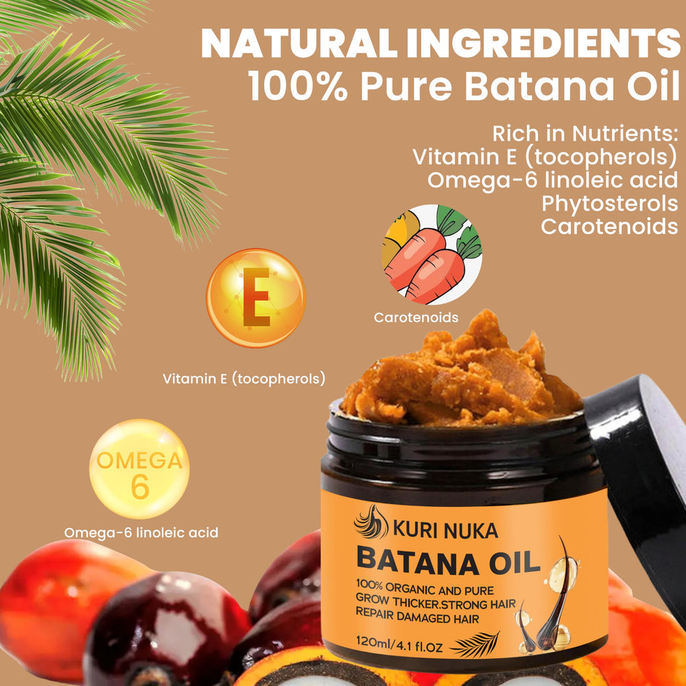 Kuri Nuka Batana Oil ingredients list shows plant-based nutrients.