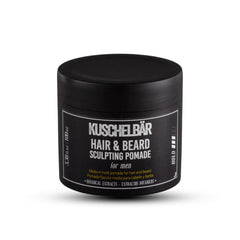 Kuschelbär pomade packaging close-up showing strong hold for grooming