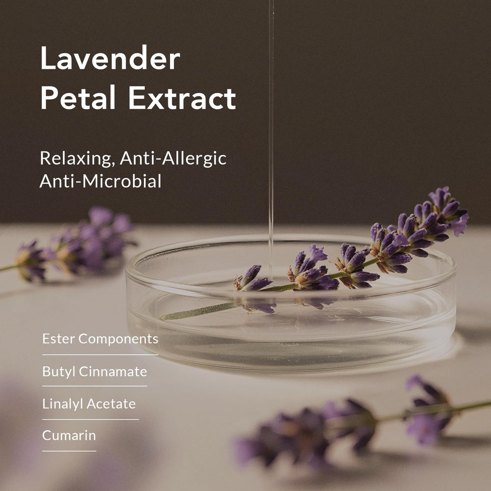 Kustie Lavender Petal Body Wash pump bottle highlights real petals and premium fragrance.