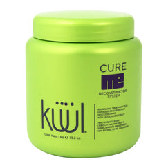 Kuul Cure Me Reconstructor bottle close-up for at-home hair repair.