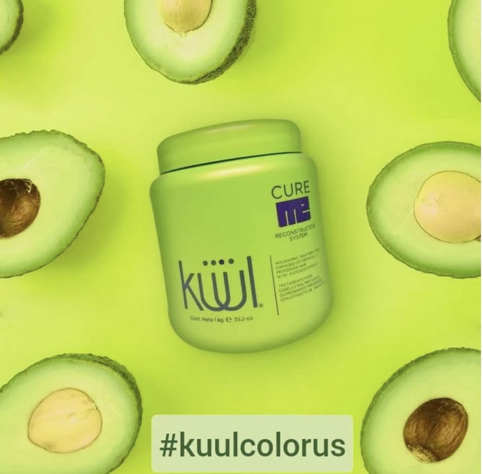Kuul Cure Me Reconstructor in use on hair strands during treatment.