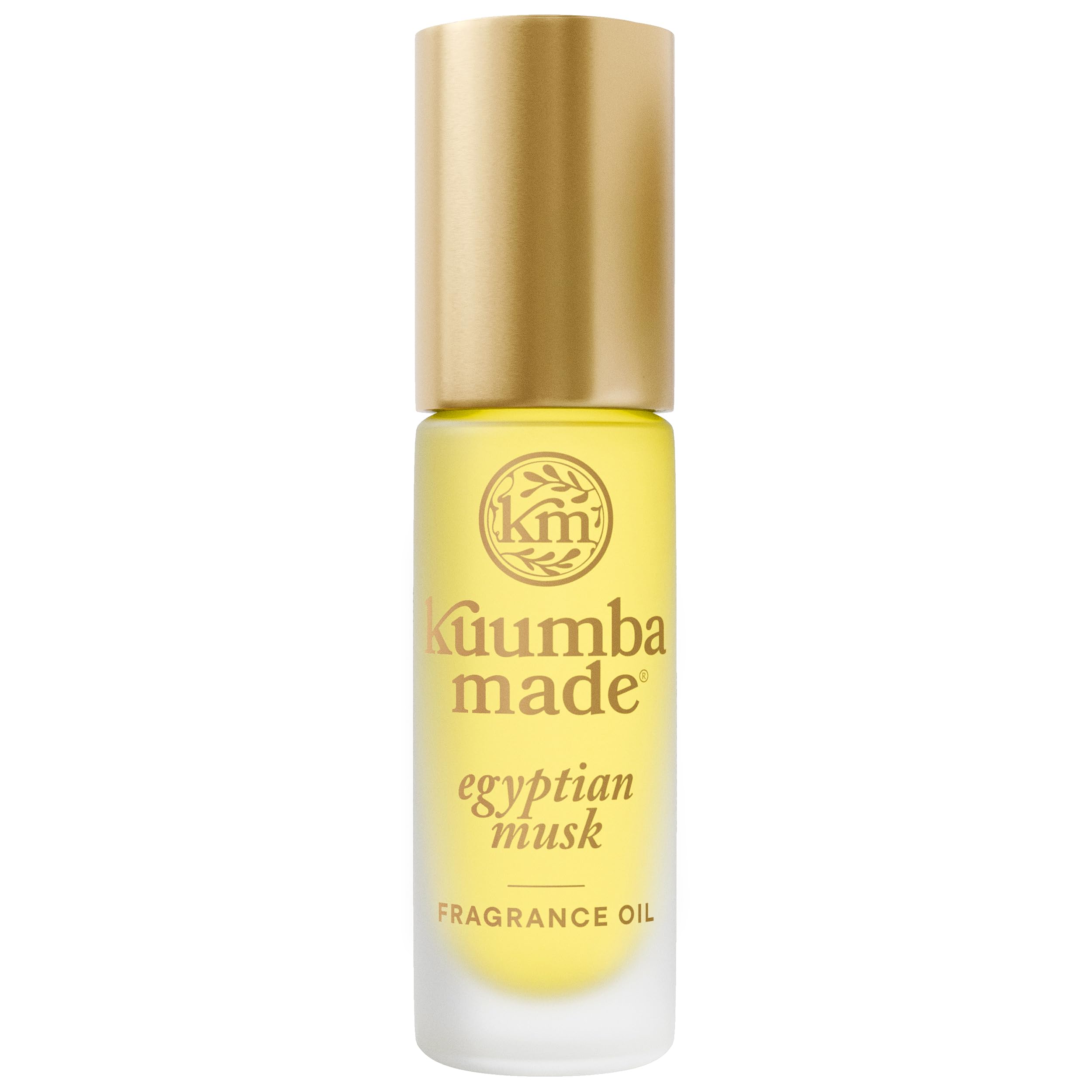 Kuumba Made Egyptian Musk fragrance oil bottle offers a soft, calming scent with smooth roll-on use.