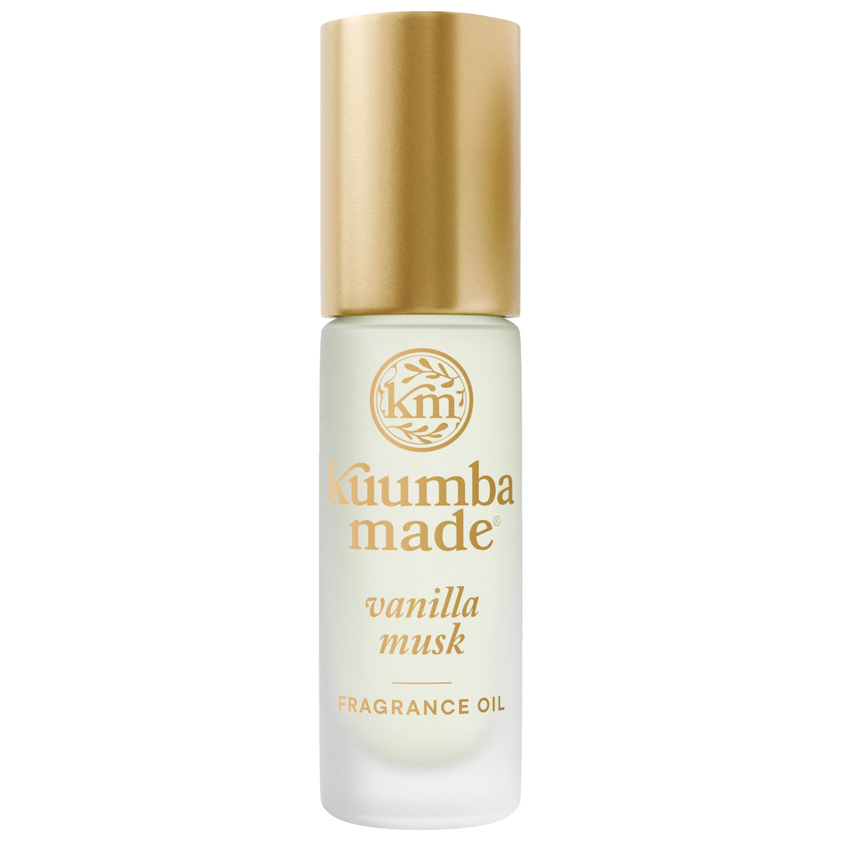 Kuumba Made Vanilla Musk roller bottle close-up for long-lasting scent.