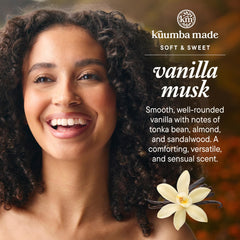 Kuumba Made Vanilla Musk packaging featuring top notes concept.