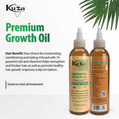 Kuza Premium Growth Oil ingredients close-up featuring black cumin and rosemary for scalp care.