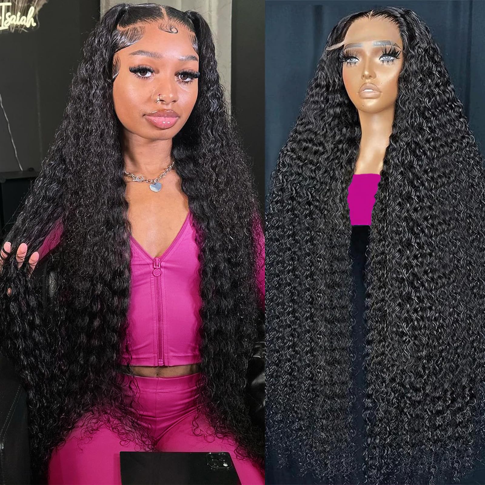 KVFCT 30-inch deep wave lace front wig with natural hairline and baby hairs for events