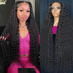 KVFCT 30-inch deep wave lace front wig with natural hairline and baby hairs for events