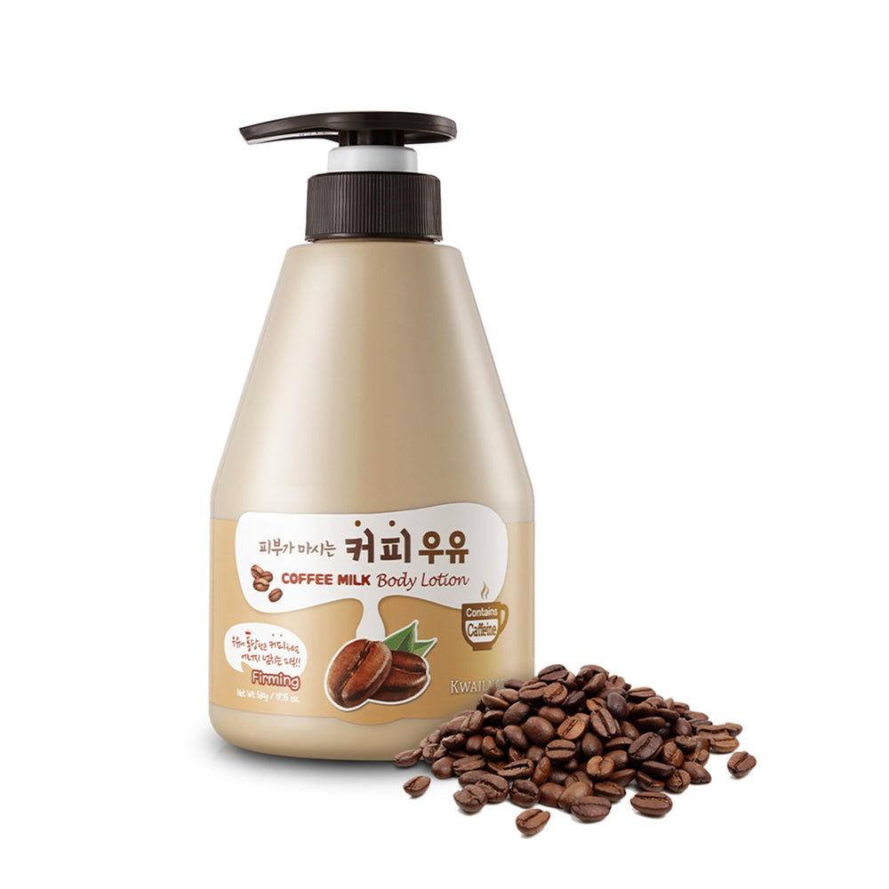 Kwailnara Coffee Milk Body Lotion bottle on display for energizing hydration