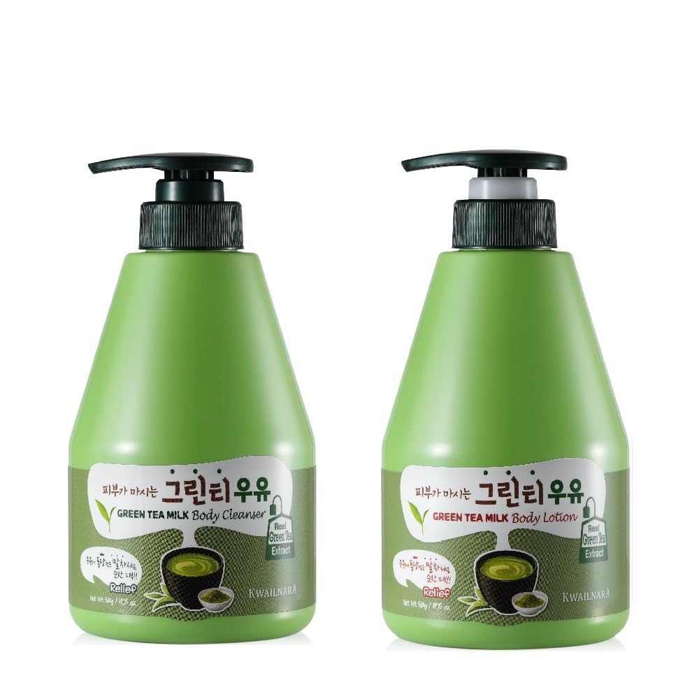 Kwailnara Green Tea Milk Body Wash bottle front highlighting hydration-friendly formula for daily cleansing.